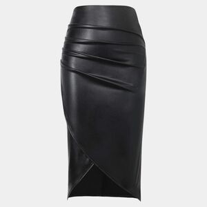 NWT Micas Sleek Black Faux Leather Midi Skirt